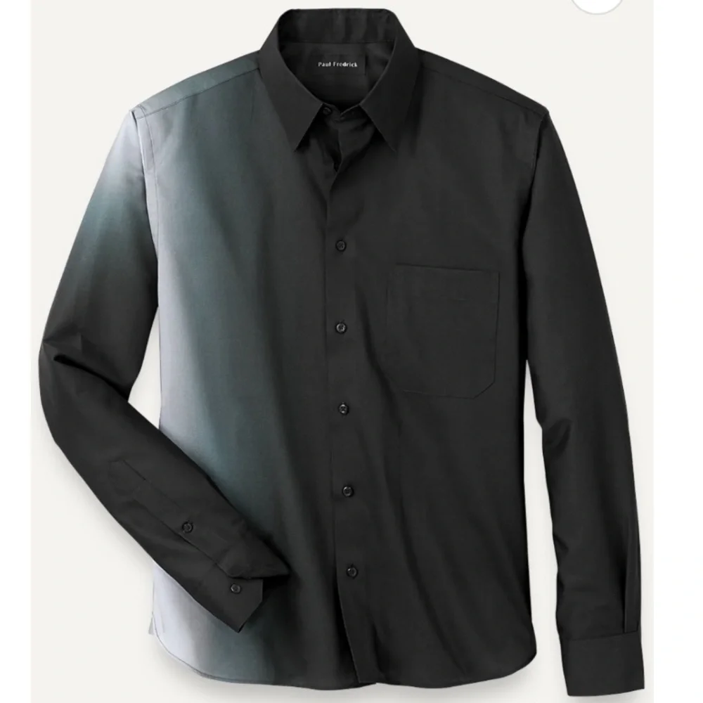 Men's Paul Fredrick Black Classic Fit Cotton Ombre Print Casual Shirt Size XL
